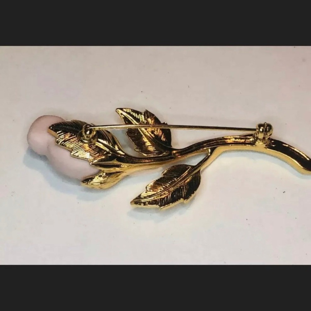Vintage Gold Toned Long Stem Rose Brooch Pin Back - Picture 3 of 4